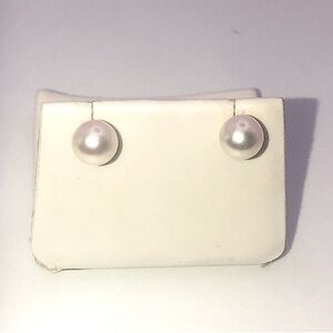 VTG 14k Freshwater Pearl Stud Yellow Gold Earrings Approx 7mm